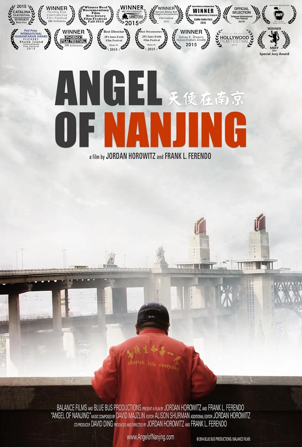 Angel of Nanjing film poster featuring Chen Si, the Nanjing bridge, and festival award laurels